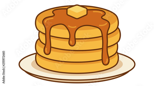 Vászonkép Stack of fluffy pancakes with melting butter and syrup on a plate