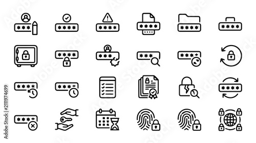Password protection and digital security icons with password security internet
