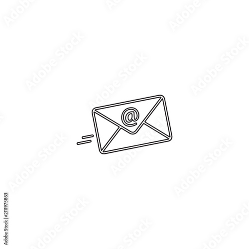 Email envelope icon with at symbol depicting electronic message envelope communication electronic minimalist isolated correspondence internet business interface technology notification