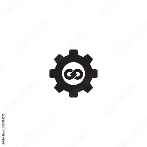 Infinity gear cog icon illustration with infinity engineering mechanical industry technology abstract development rotation continuous infinite progress technical maintenance operation