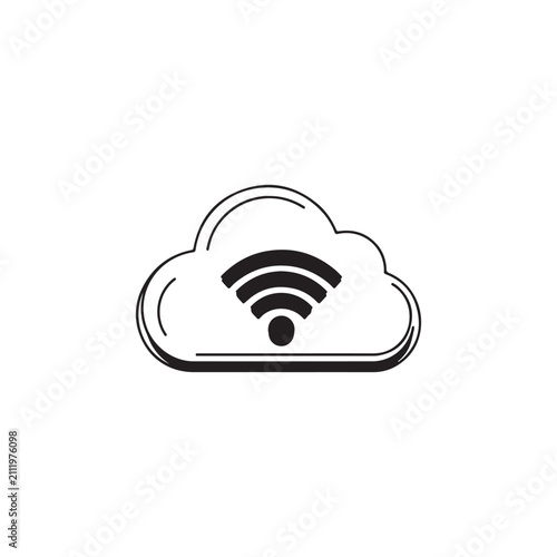 Cloud wi fi connectivity and networking icon with internet connectivity connection wireless communication technology computing infrastructure information minimalist transfer download