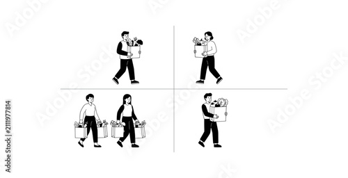 People Carrying Grocery Bags Vector Illustration Set