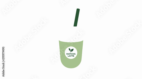 Fotografija A refreshing matcha latte beverage in a clear cup with a straw.