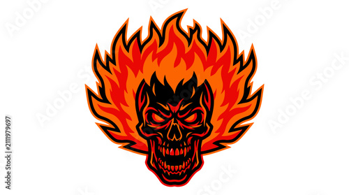 Принти на полотні Fiery human skull with intense expression.