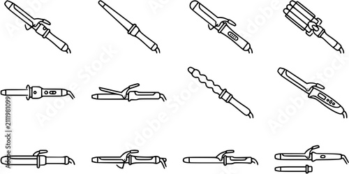 Fotografie Beauty Hairdressing Tools Line Art Icons Set