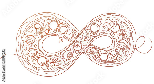 фотографія Infinity Pizza Symbol Copper Outline with Basil and Mozzarella