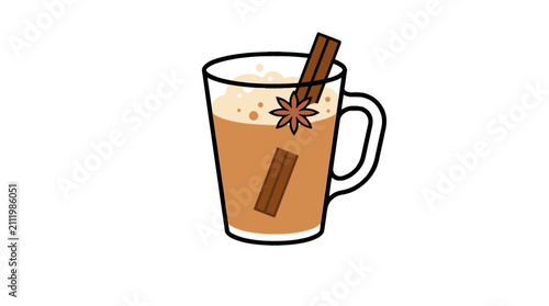 Chai tea glass flat vector illustration cute cartoon icon design
