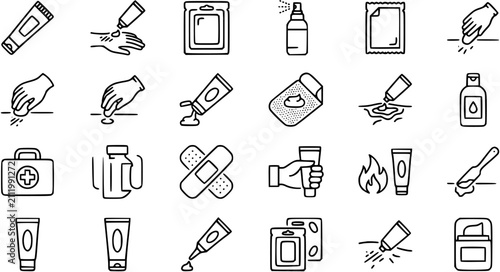 Foto Medical Topical Treatment, Skincare,  First Aid Line Icons