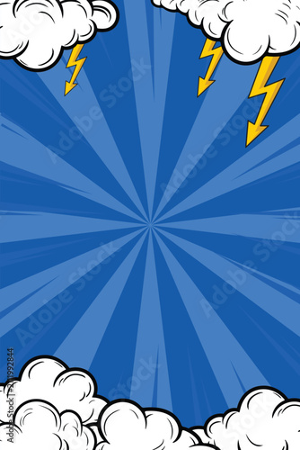 Retro Comic Blue Lightning Storm Backdrop
