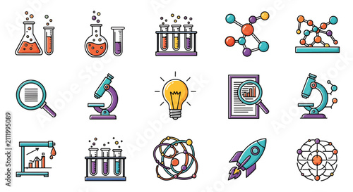 Colorful collection of household and recreational items icons.