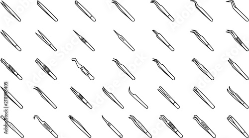 Fotografie Beauty and Professional Tweezers Line Art Icon Set