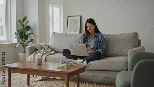 young woman working on laptop