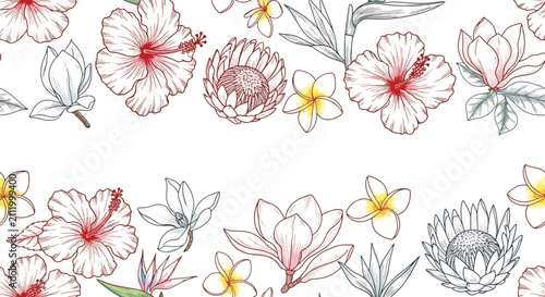 Bild auf Leinwand Watercolor floral arrangement with pink and yellow blooms.
