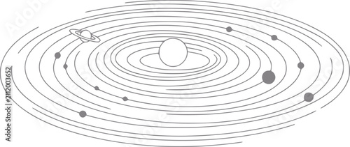 фотографія Una línea minimalista del sistema solar mostrando los planetas orbitando alreded