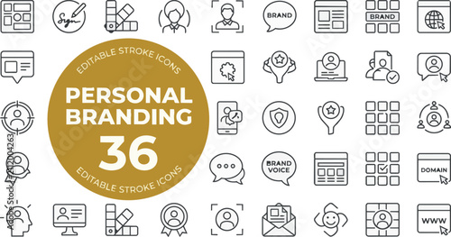 Obraz na płótnie Personal branding line icon collection set with thin on transparent background Editable Stroke