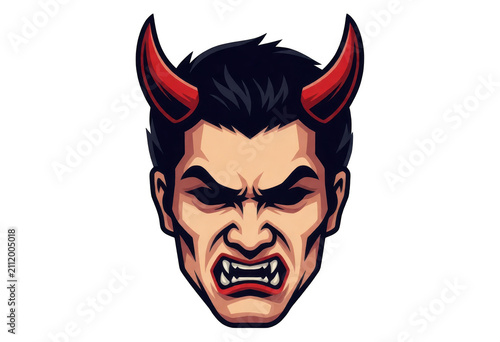 Devil Face with Red Horns Isolated