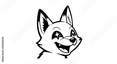 Cute Cartoon Fox Head with Starry Eyes Vector Illustration