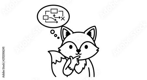 Cute Cartoon Fox Thinking About Strategy and Planning