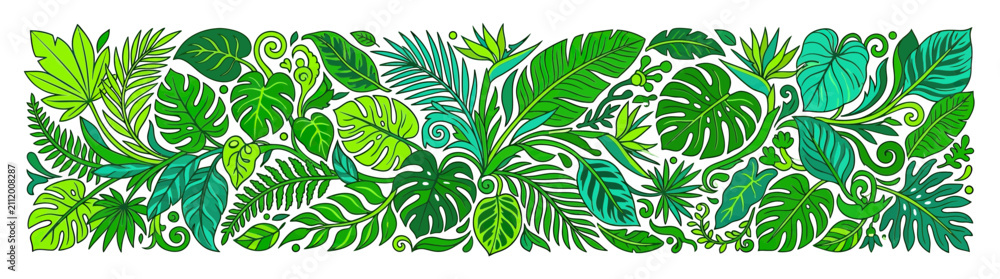 Fototapeta premium Green Tropical Leaves Pattern Illustration