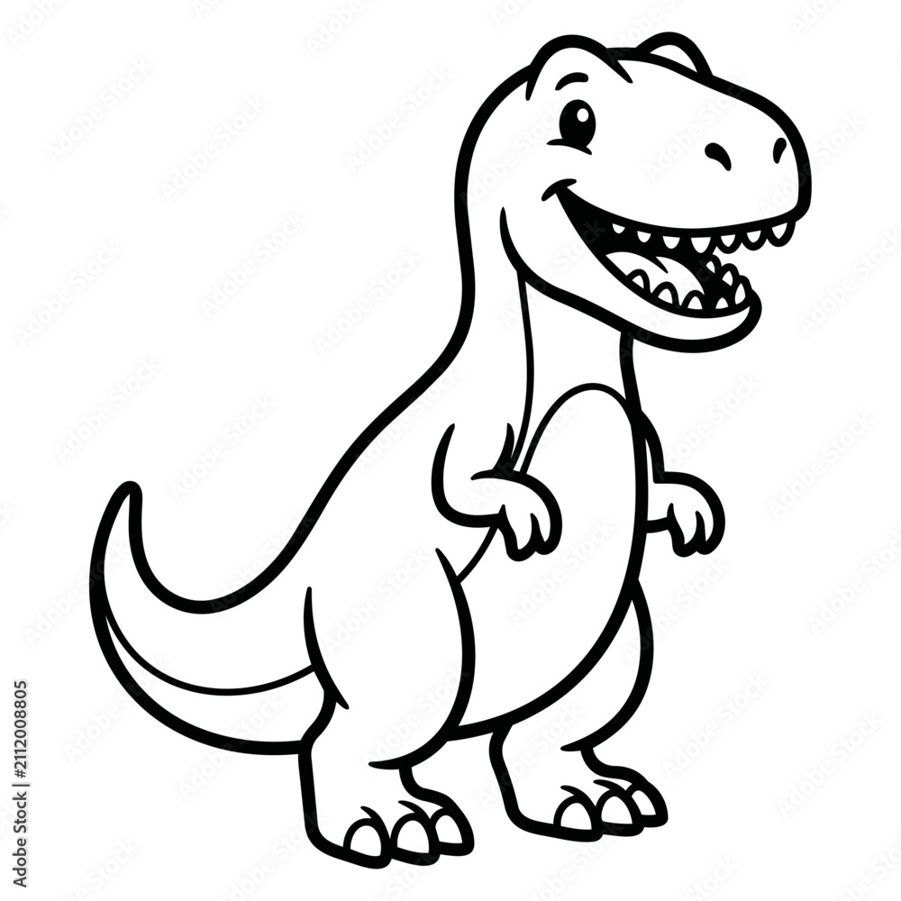 Fototapeta premium Cute Allosaurus Dinosaur Coloring Page Black and White Vector Line Art for Kids Printable Educational Activity