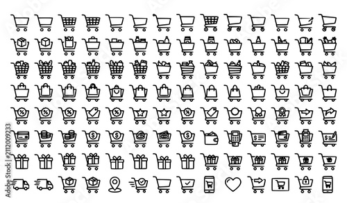 Modern Shopping Cart Line Icon Pack Editable Stroke Vector