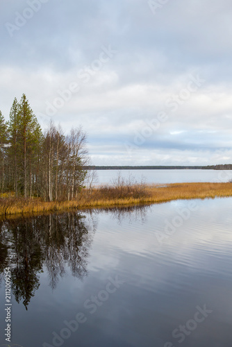 Calm autumnal landscape in Finland during autumn day.
