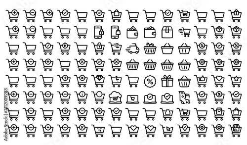 Shopping Cart Editable Stroke Line Icon Collection for E Commerce Vector
