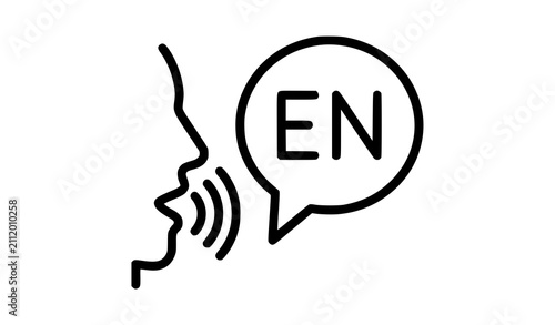 Foto A simple black and white line icon representing english language speaking or com