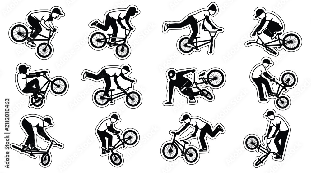 Obraz premium BMX Freestyle Bike Stunt Riders Vector Illustration Set