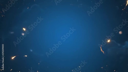 A festive golden firework frame against a deep blue background