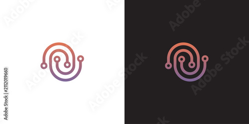 Abstract technology line logo icon vector, modern gradient circuit node loop emblem for tech startup branding