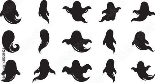 Set of hand drawn spooky ghost silhouettes for halloween celebration and creative graphic design projects