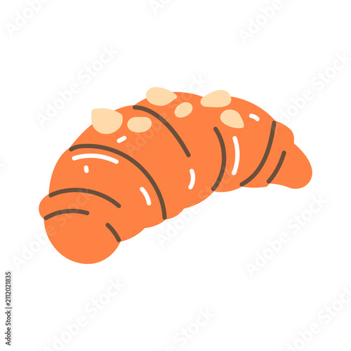 Bild auf Leinwand almond croissant hand drawn bakery and pastry line illustration