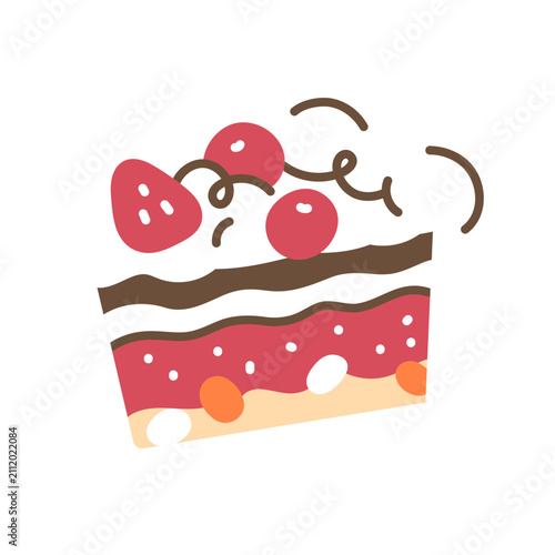 Canvastavla strawberry blueberry sweeten cake sliced hand drawn bakery and pastry line illus