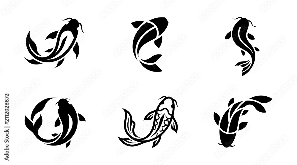 Obraz premium Minimalist koi fish logo icon set for website design