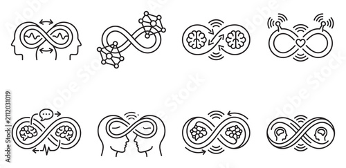 Infinity loop and brain icons representing connection and communication.