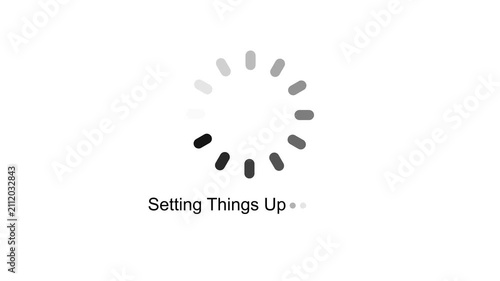 Setting Things Up Text Status Indicator with Modern Circular Progress Wheel Spinner UI Graphic Element Seamless Loop Video on White Background for App Setup, System Configuration, and UX Design.