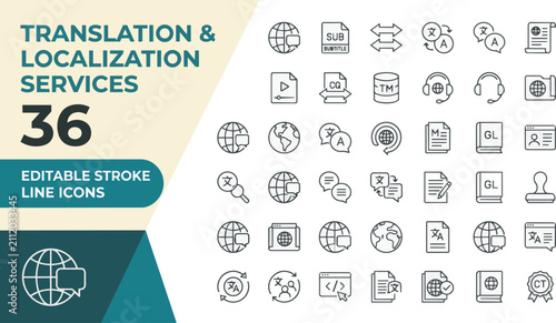 Foto Translation and localization services outline icon on transparent background Editable Stroke