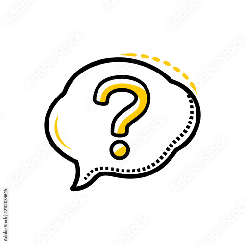 Speech bubble with question mark icon vector doodle style.