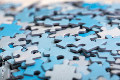 Set of puzzle pieces in colors.