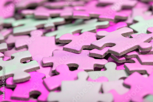 Set of puzzle pieces in colors.