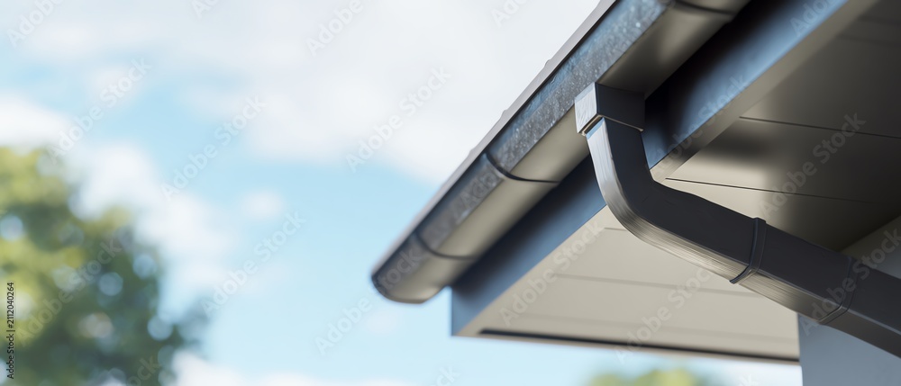 Naklejka premium Close-up of modern roof guttering system.