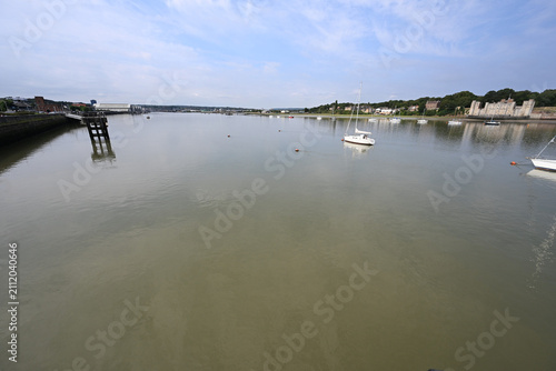 Looking down the River Medway from St Mary's Island towards Chatham in Kent, UK. 