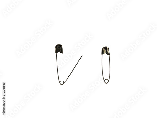 Two metal safety pins isolated on transparent background