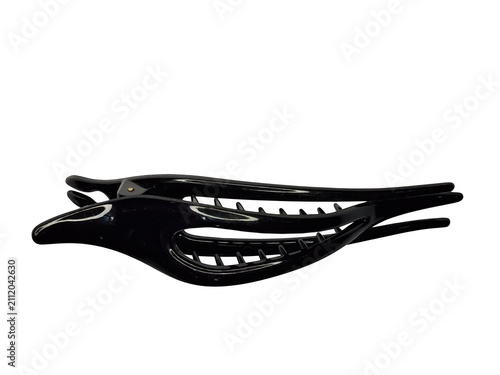 Black glossy hair claw clip isolated on transparent background