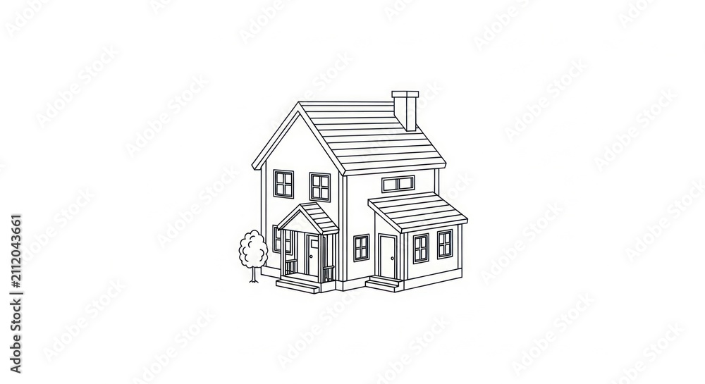 Fototapeta premium A house with a chimney and tree.