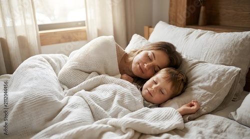 Sister and Brother sleeping in Comfort bed, made by Ai