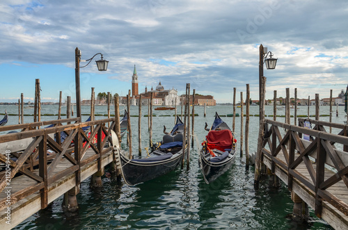 Italy, Venice, October  01, 2025, gondolas on a canal in Venice