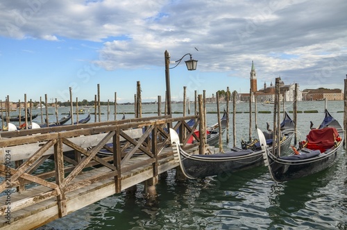 Italy, Venice, October  01, 2025, gondolas on a canal in Venice
