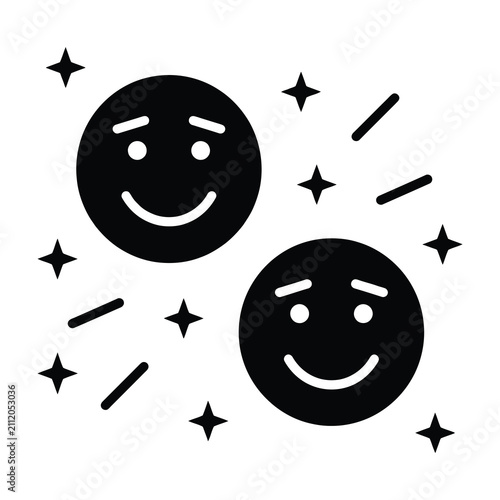 Obraz na plátne Smiling faces with sparkles and stars around them